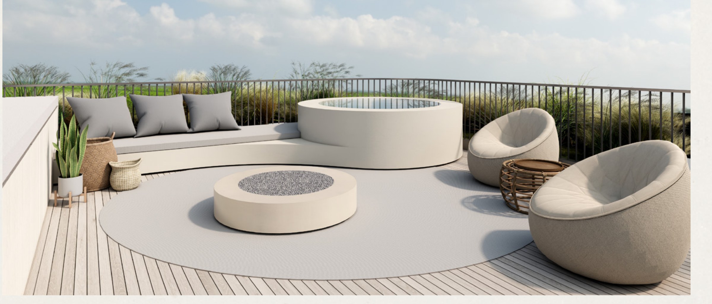 ABAYTA rooftop terrace — spa, fire pit and Vita outdoor seating